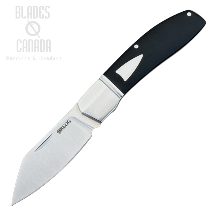 Begg Knives Traditional Slipjoint Folding Knife Large, 14C28N Satin Sheepsfoot Blade, G10 Black, BG035